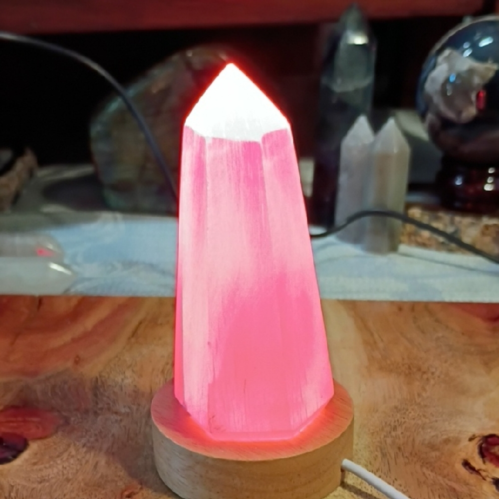 Pink Crystal Tower With Color Changing Lamp